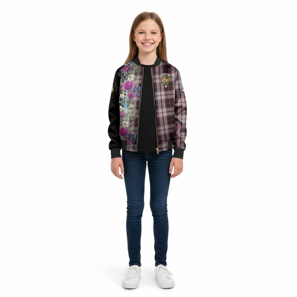 MacPherson (McPherson) Tartan Crest Thistle Floral Kid Bomber Jacket - Tartan Vibes Clothing