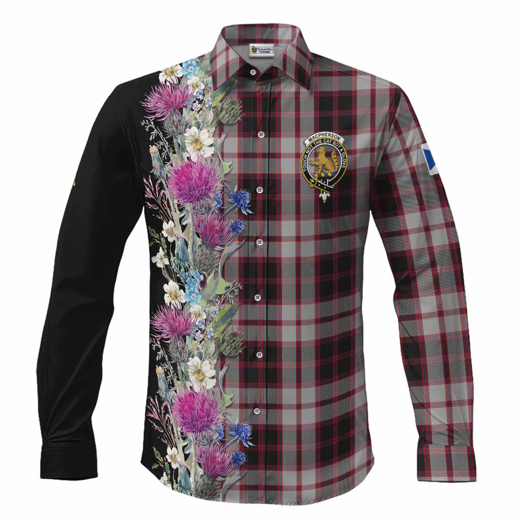 MacPherson (McPherson) Tartan Crest Thistle Floral Long Sleeve Button Shirts Men's Shirt S - Tartan Vibes Clothing
