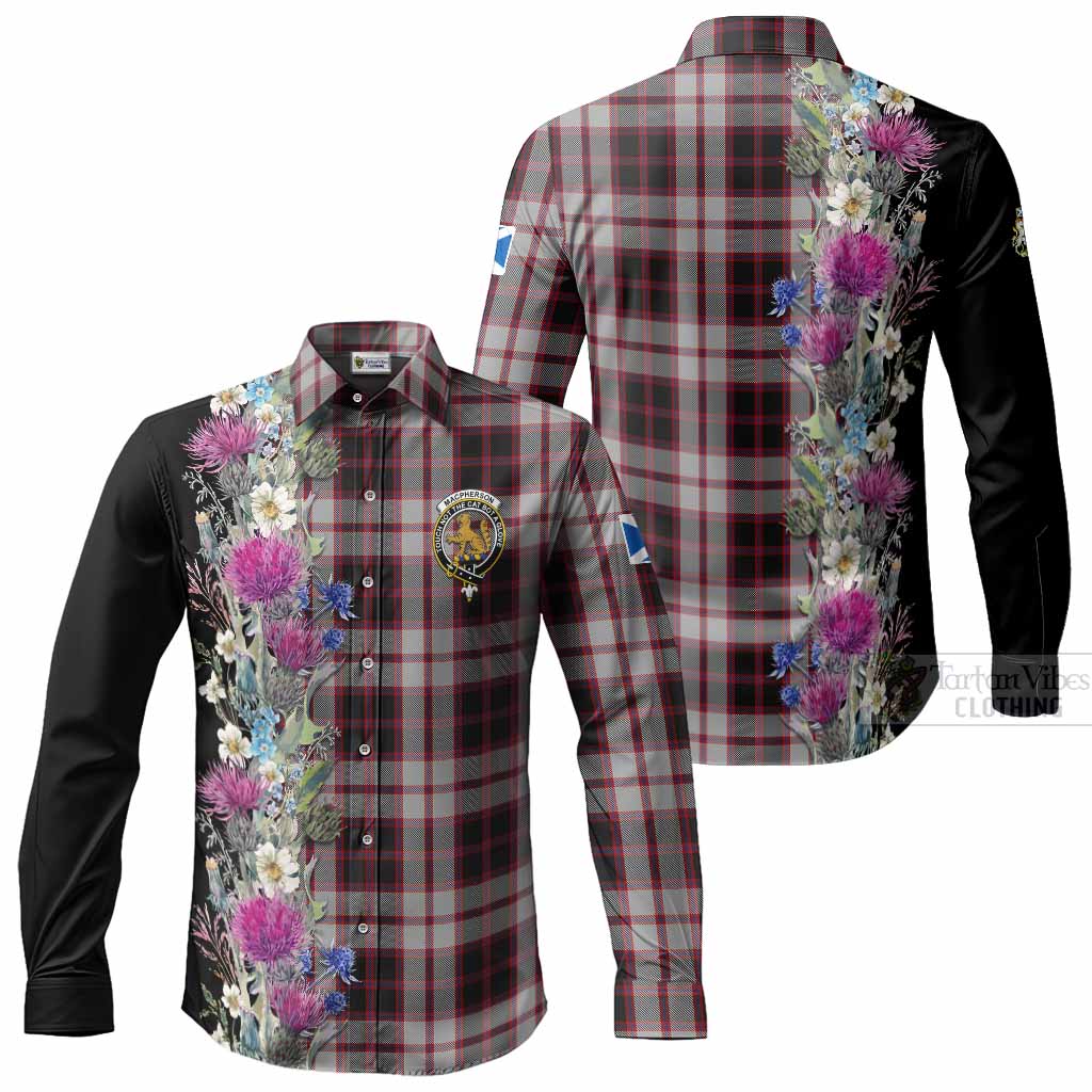 MacPherson (McPherson) Tartan Crest Thistle Floral Long Sleeve Button Shirts Men's Shirt - Tartan Vibes Clothing