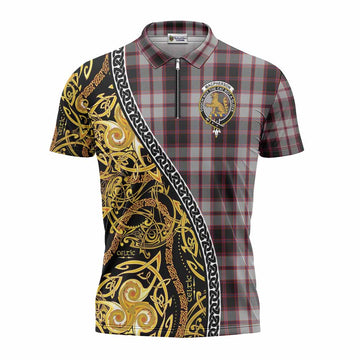 MacPherson (McPherson) Tartan Crest Zipper Polo Shirt Celtic Knot and Triple Trickle Spiral Symbols