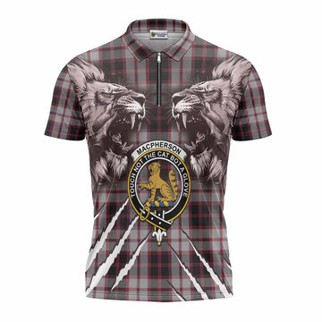 MacPherson (McPherson) Tartan Crest Zipper Polo Shirt Ferocious Lion Style