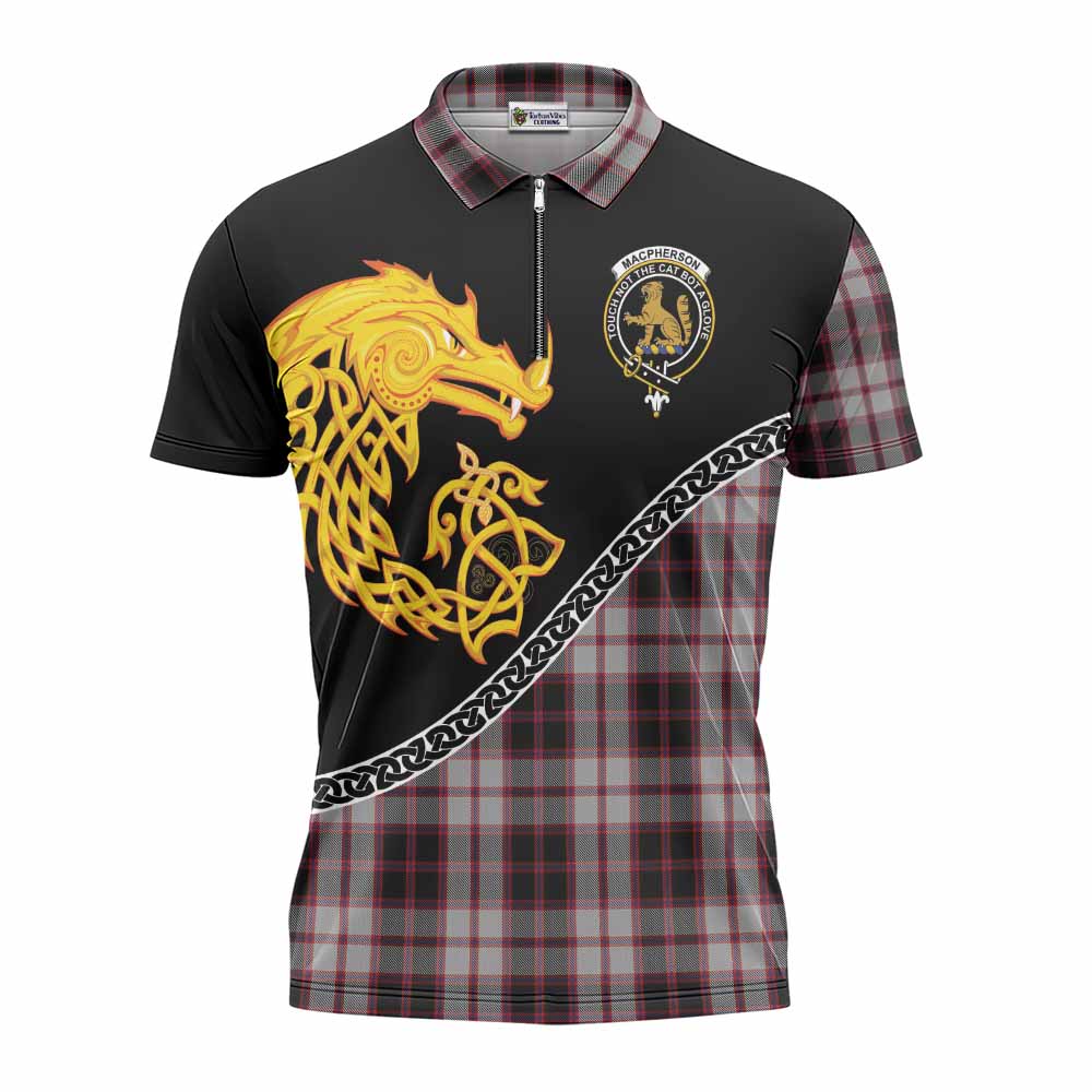 MacPherson (McPherson) Tartan Crest Zipper Polo Shirt Legendary Dragon Knot Half Style