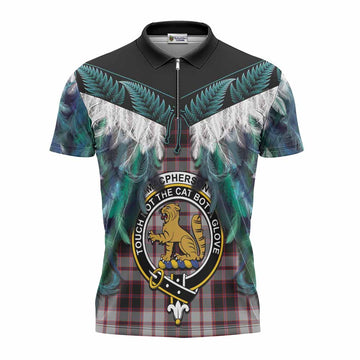 MacPherson (McPherson) Tartan Crest Zipper Polo Shirt New Zealand Maori Korowai Cloak