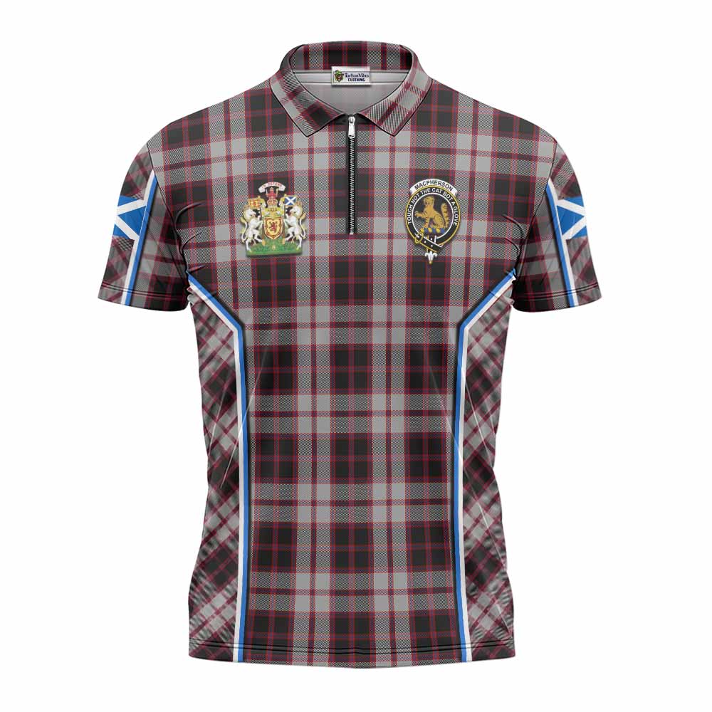 MacPherson (McPherson) Tartan Crest Zipper Polo Shirt Scotland Coat of Arm Flag Style - Tartan Vibes Clothing