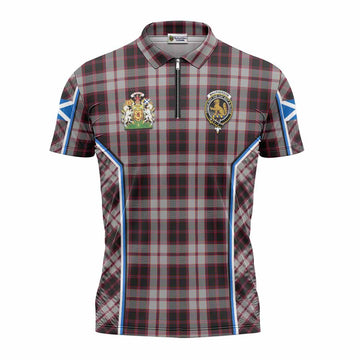 MacPherson (McPherson) Tartan Crest Zipper Polo Shirt Scotland Coat of Arm Flag Style