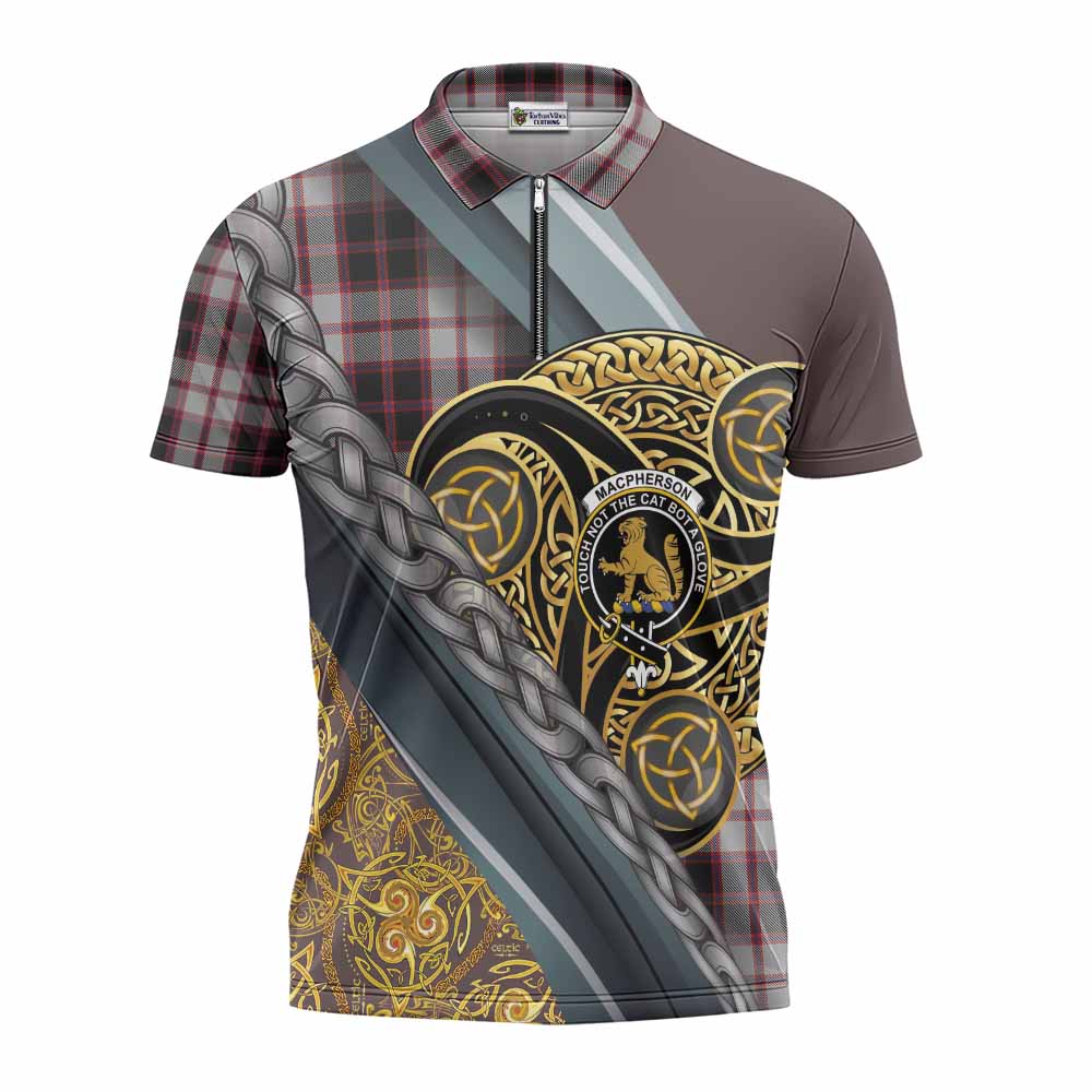 MacPherson (McPherson) Tartan Crest Zipper Polo Shirt Scottish Triskele Celtic