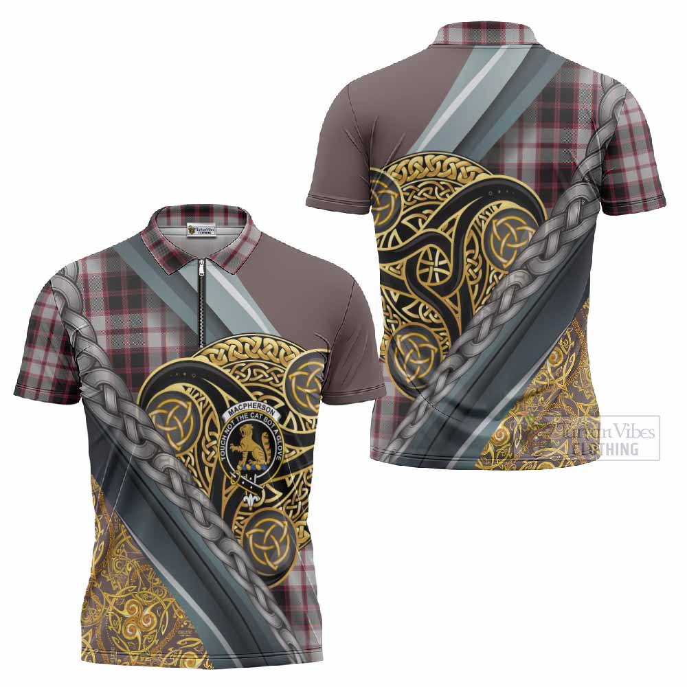 MacPherson (McPherson) Tartan Crest Zipper Polo Shirt Scottish Triskele Celtic
