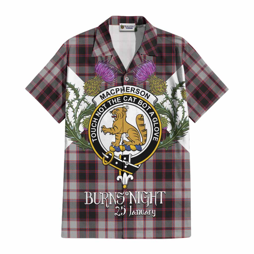 MacPherson (McPherson) Tartan Family Crest Cotton Hawaiian Shirt Scottish Burns Night Thistle Floral