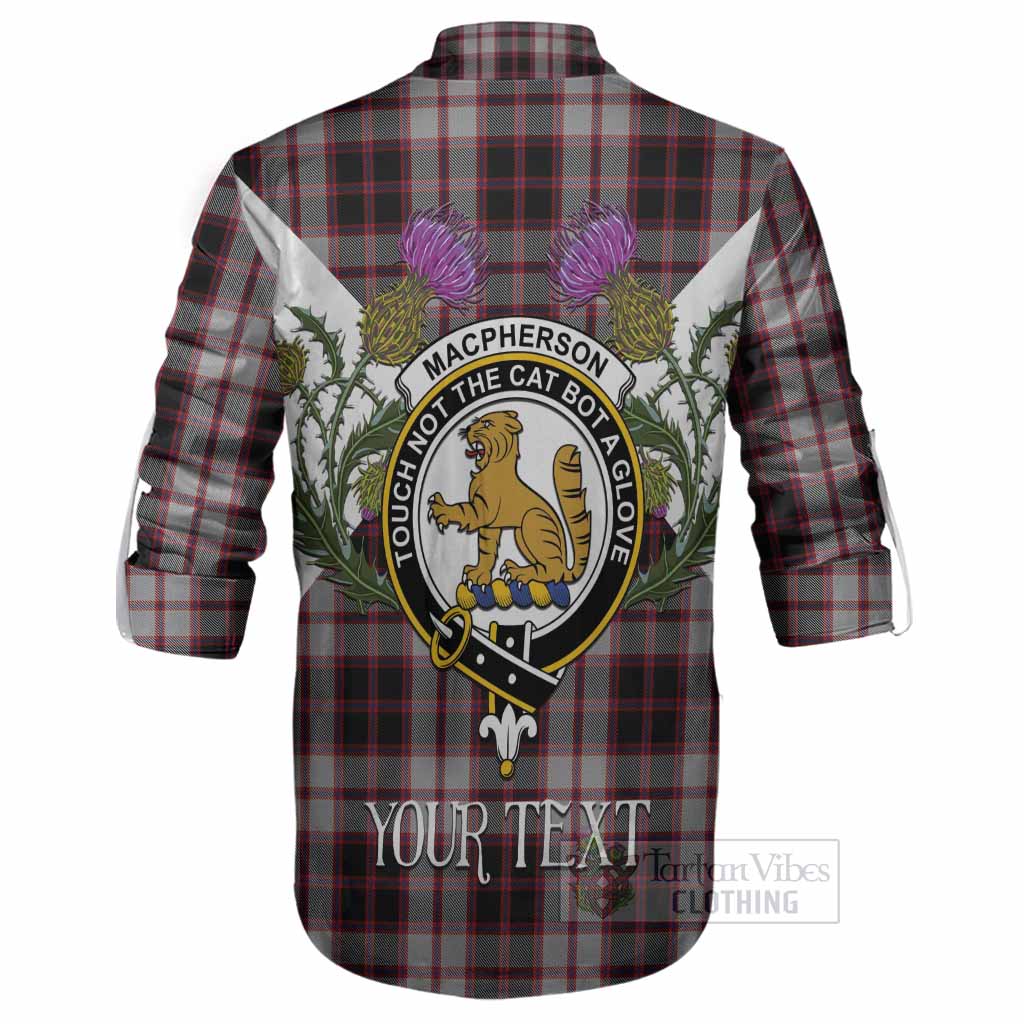 MacPherson (McPherson) Tartan Family Crest Ghillie Shirt Scottish Burns Night Thistle Floral