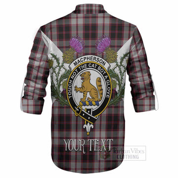 MacPherson (McPherson) Tartan Family Crest Ghillie Shirt Scottish Burns Night Thistle Floral