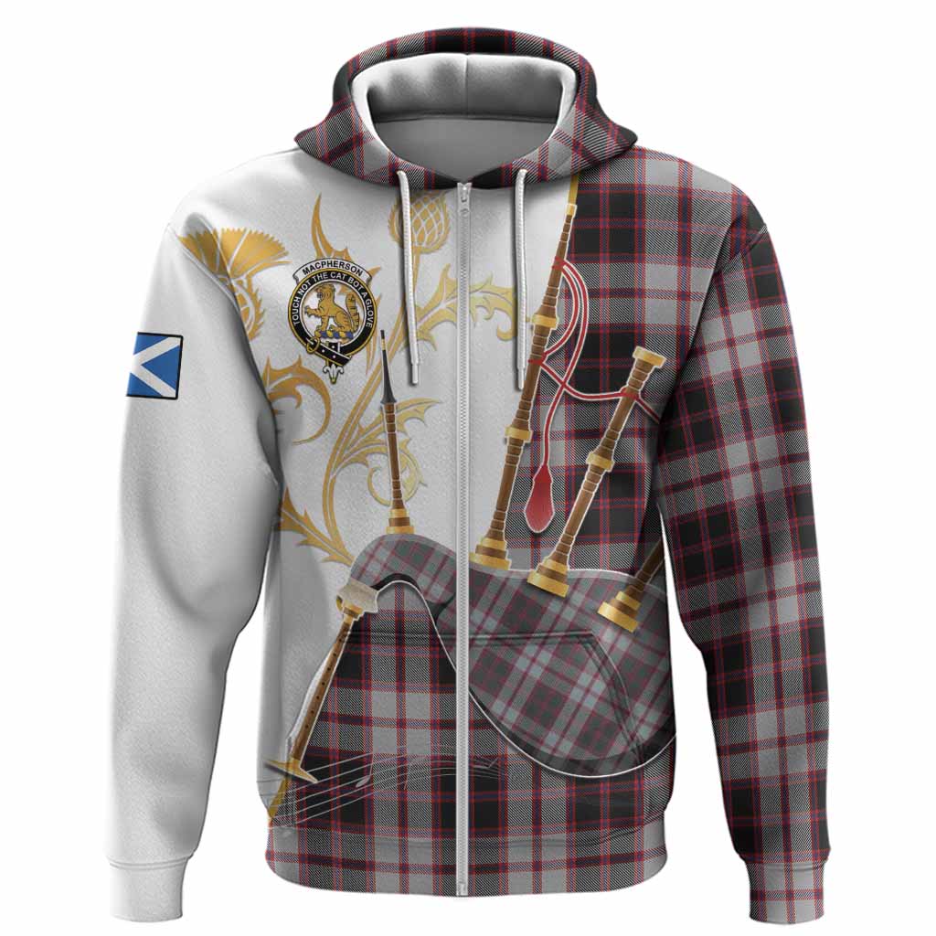 MacPherson (McPherson) Tartan Family Crest Hoodie Bagpipes with Scottish Thistle
