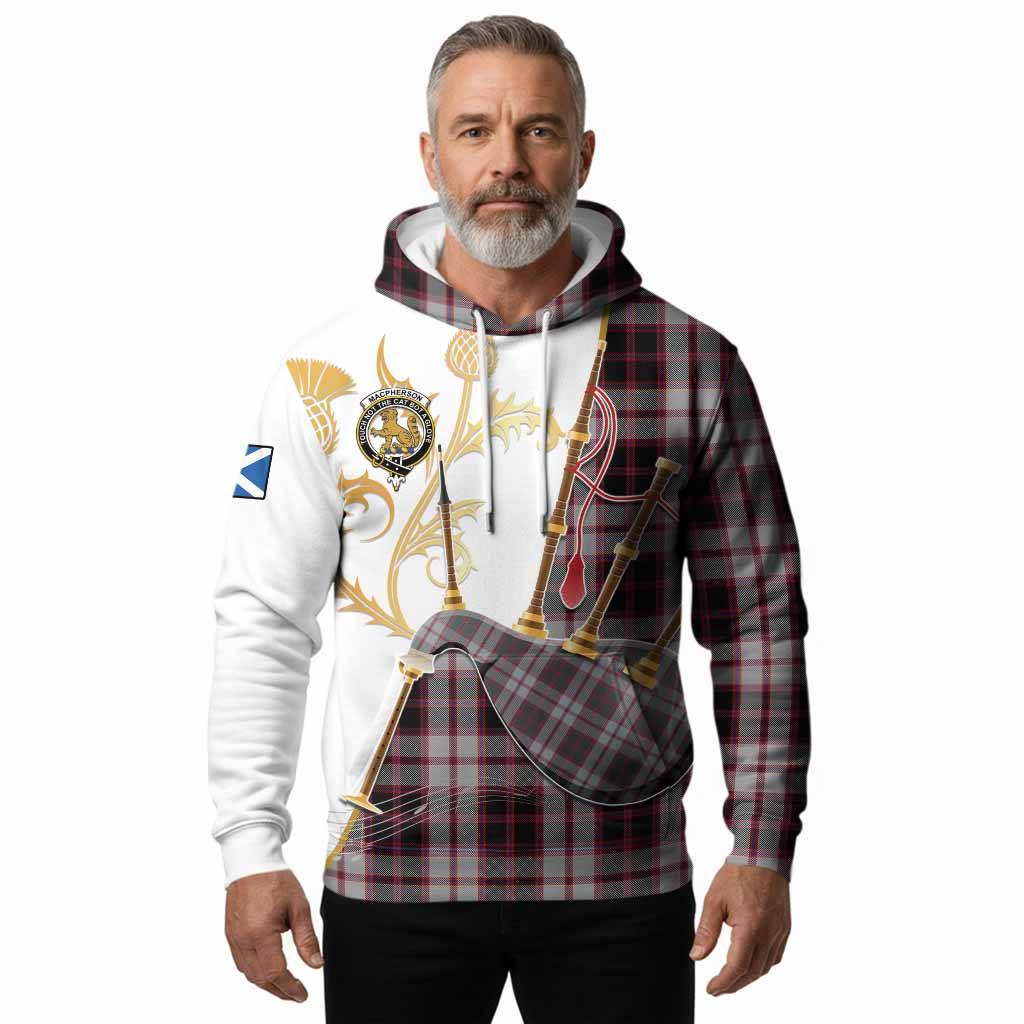 MacPherson (McPherson) Tartan Family Crest Hoodie Bagpipes with Scottish Thistle