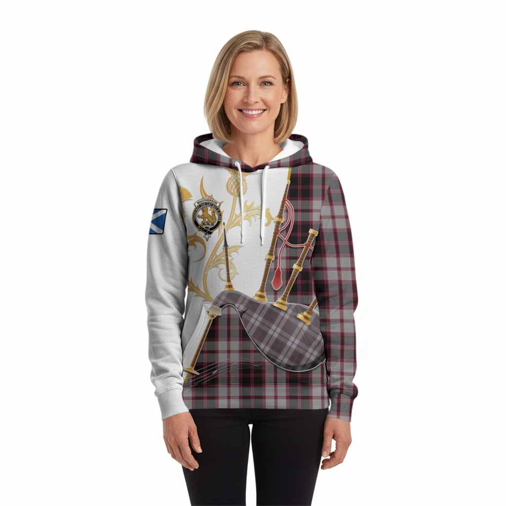 MacPherson (McPherson) Tartan Family Crest Hoodie Bagpipes with Scottish Thistle