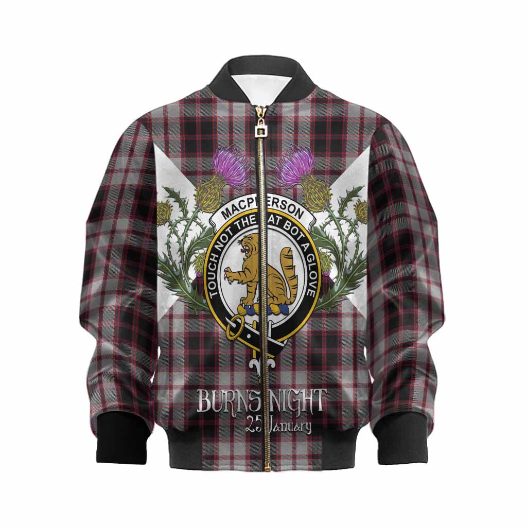 MacPherson (McPherson) Tartan Family Crest Kid Bomber Jacket Scottish Burns Night Thistle Floral