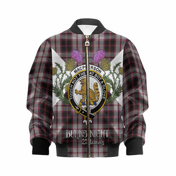 MacPherson (McPherson) Tartan Family Crest Kid Bomber Jacket Scottish Burns Night Thistle Floral