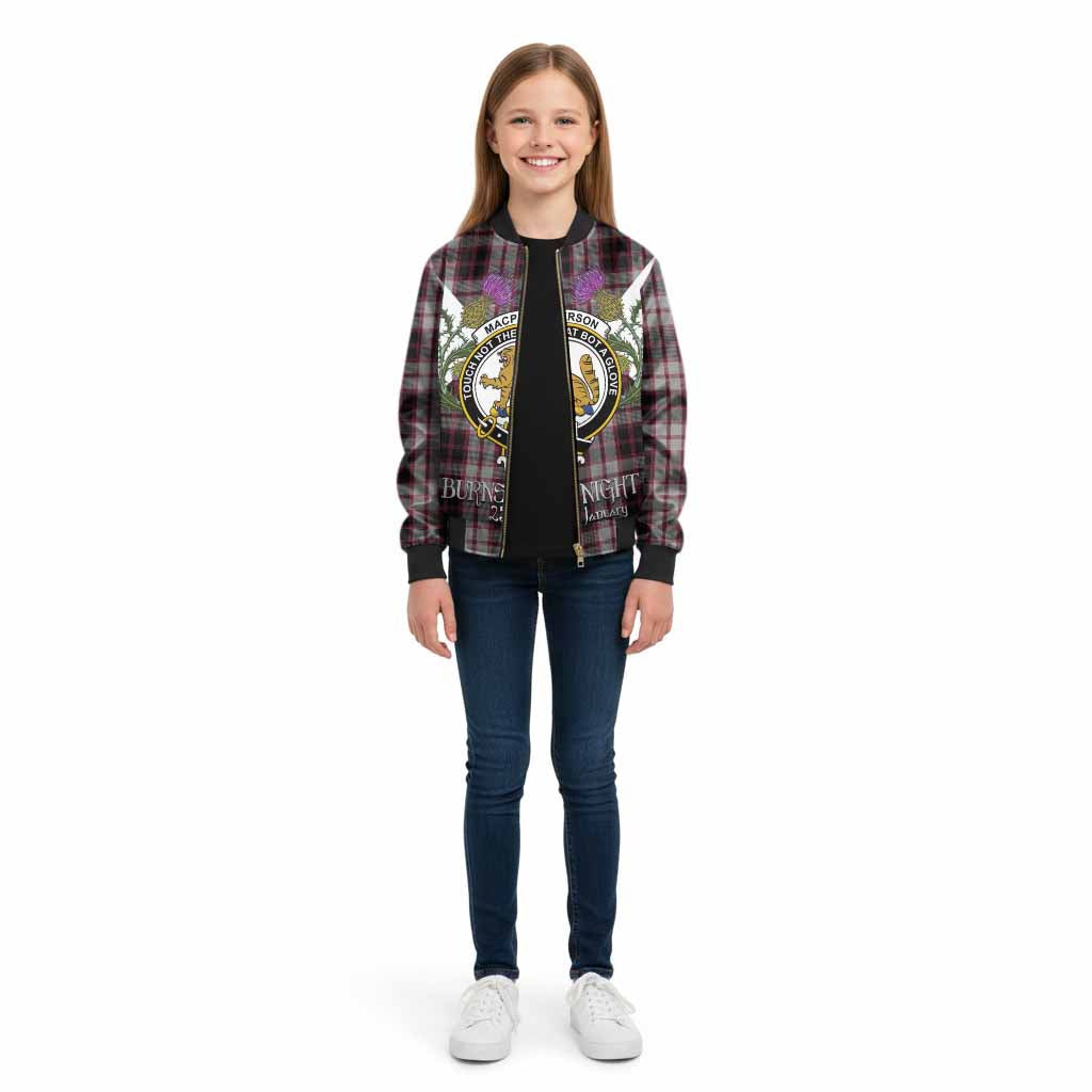 MacPherson (McPherson) Tartan Family Crest Kid Bomber Jacket Scottish Burns Night Thistle Floral