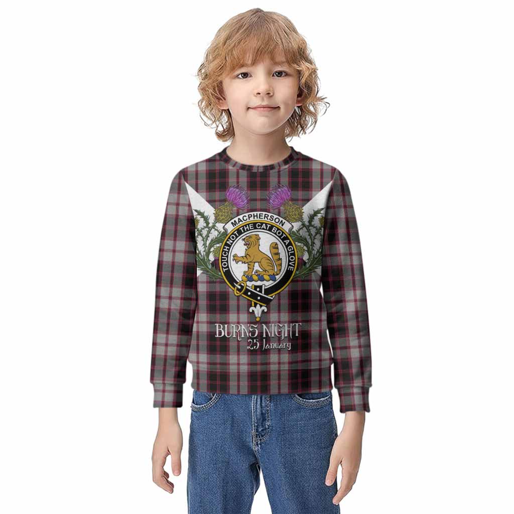 MacPherson (McPherson) Tartan Family Crest Kid Knitted Sweatshirt Scottish Burns Night Thistle Floral
