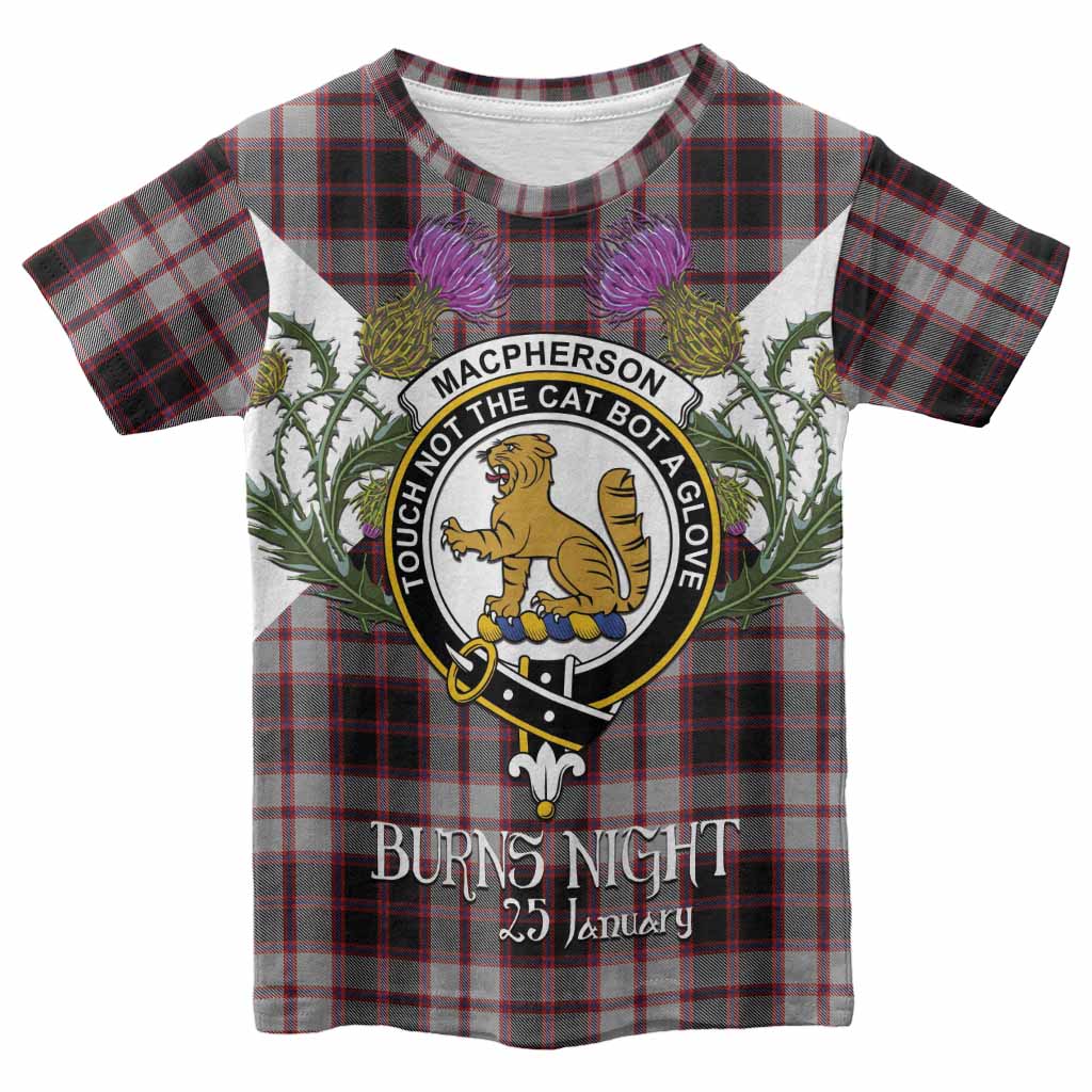 MacPherson (McPherson) Tartan Family Crest Kid T-shirt Scottish Burns Night Thistle Floral