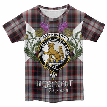MacPherson (McPherson) Tartan Family Crest Kid T-shirt Scottish Burns Night Thistle Floral