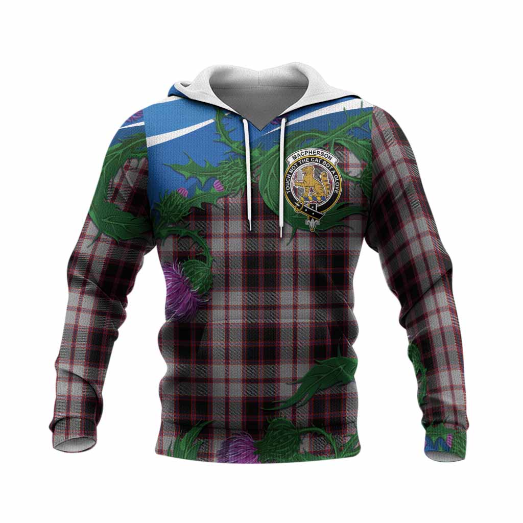 MacPherson (McPherson) Tartan Family Crest Knitted Hoodie Thistle in Minimalism