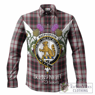 MacPherson (McPherson) Tartan Family Crest Long Sleeve Button Shirts Scottish Burns Night Thistle Floral