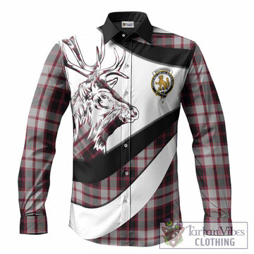 MacPherson (McPherson) Tartan Family Crest Long Sleeve Button Shirts Scottish Red Deer Curves Style
