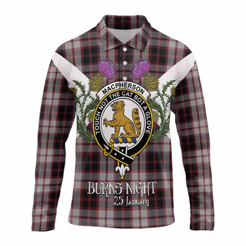 MacPherson (McPherson) Tartan Family Crest Long Sleeve Polo Shirt Scottish Burns Night Thistle Floral