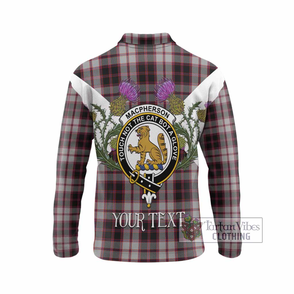 MacPherson (McPherson) Tartan Family Crest Long Sleeve Polo Shirt Scottish Burns Night Thistle Floral