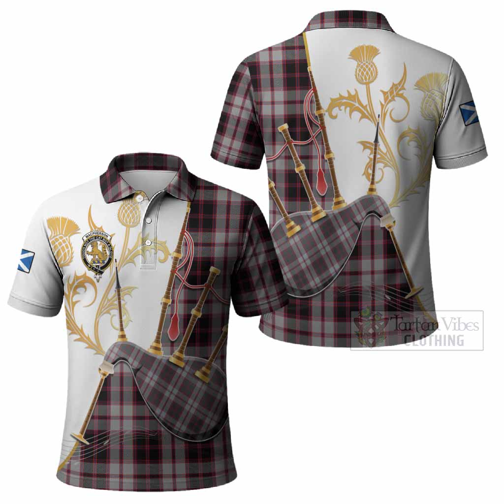 MacPherson (McPherson) Tartan Family Crest Polo Shirt Bagpipes with Scottish Thistle
