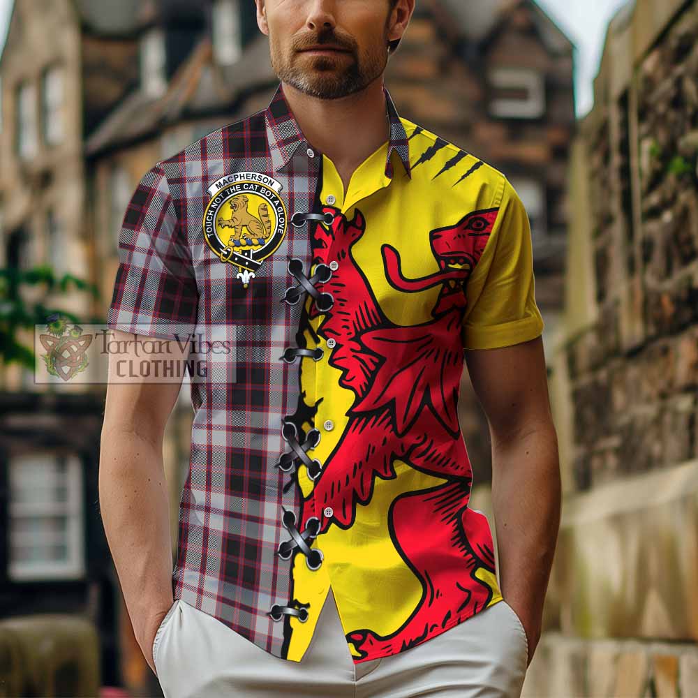 MacPherson (McPherson) Tartan Family Crest Short Sleeve Button Shirt Lion Rampant Honor - Tartan Vibes Clothing