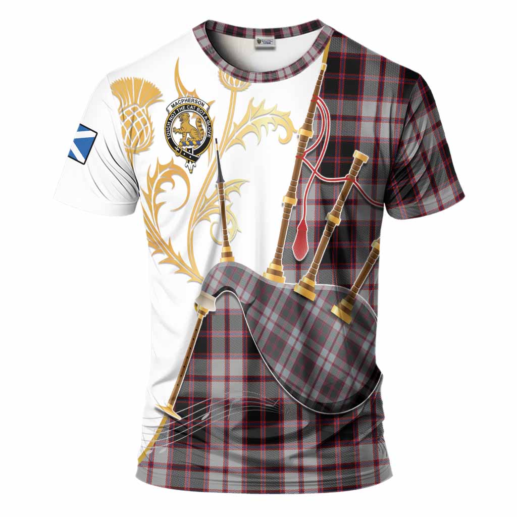 MacPherson (McPherson) Tartan Family Crest T-Shirt Bagpipes with Scottish Thistle