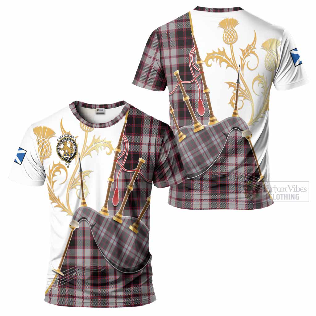MacPherson (McPherson) Tartan Family Crest T-Shirt Bagpipes with Scottish Thistle