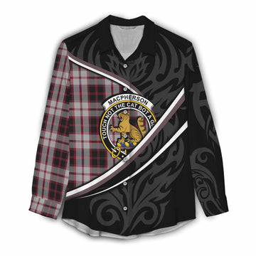 MacPherson (McPherson) Tartan Family Crest Women Casual Shirt Celtic Scottish Thistle Floral - Tartan Vibes Clothing