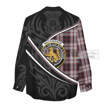 MacPherson (McPherson) Tartan Family Crest Women Casual Shirt Celtic Scottish Thistle Floral - Tartan Vibes Clothing