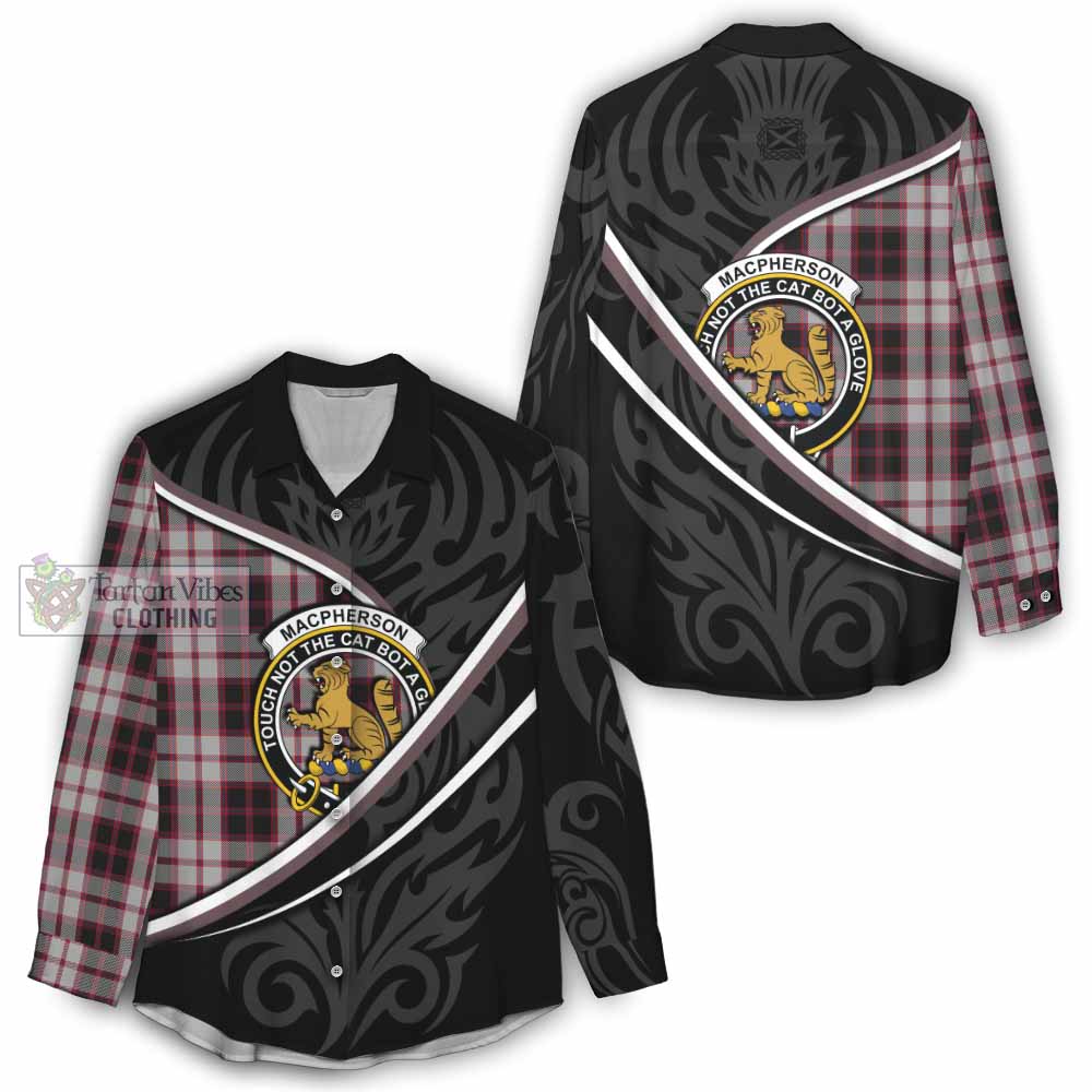 MacPherson (McPherson) Tartan Family Crest Women Casual Shirt Celtic Scottish Thistle Floral - Tartan Vibes Clothing