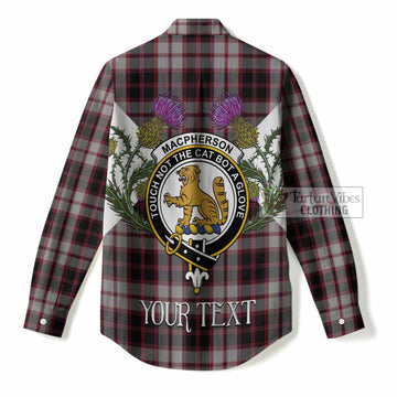 MacPherson (McPherson) Tartan Family Crest Women Casual Shirt Scottish Burns Night Thistle Floral