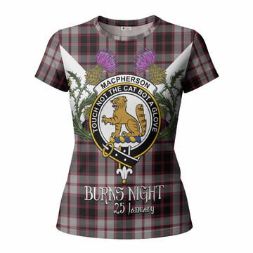 MacPherson (McPherson) Tartan Family Crest Women T shirt Scottish Burns Night Thistle Floral