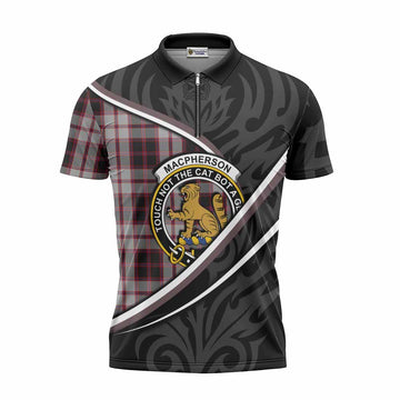 MacPherson (McPherson) Tartan Family Crest Zipper Polo Shirt Celtic Scottish Thistle Floral