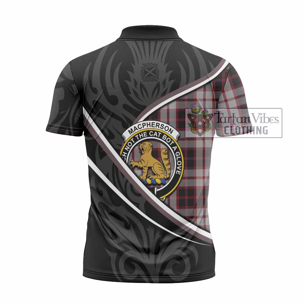 MacPherson (McPherson) Tartan Family Crest Zipper Polo Shirt Celtic Scottish Thistle Floral - Tartan Vibes Clothing