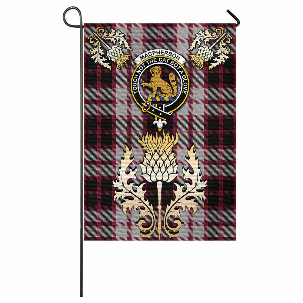 MacPherson (McPherson) Tartan Garden Flag with Golden Regal Scottish Thistle Emblem - Tartan Vibes Clothing