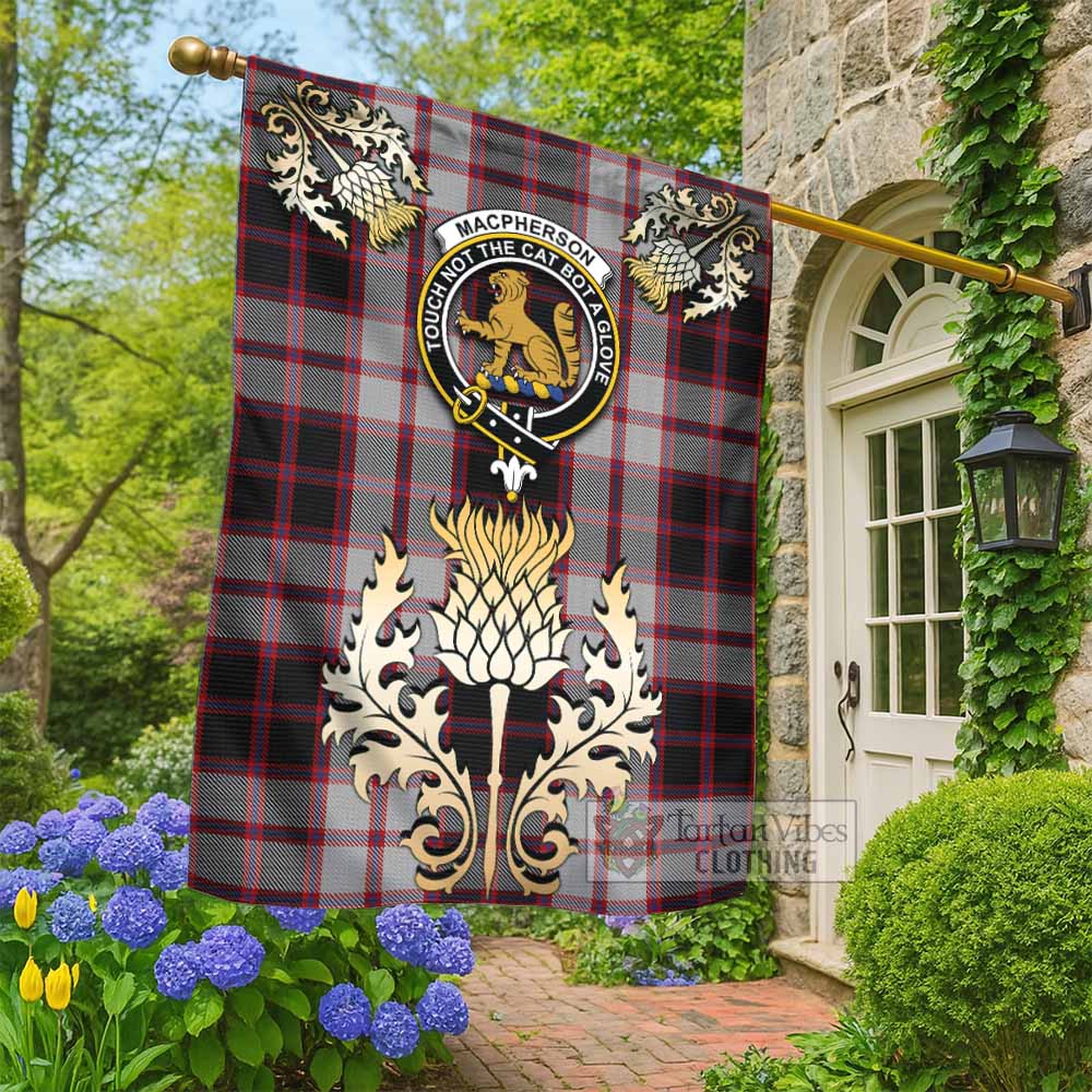MacPherson (McPherson) Tartan Garden Flag with Golden Regal Scottish Thistle Emblem - Tartan Vibes Clothing