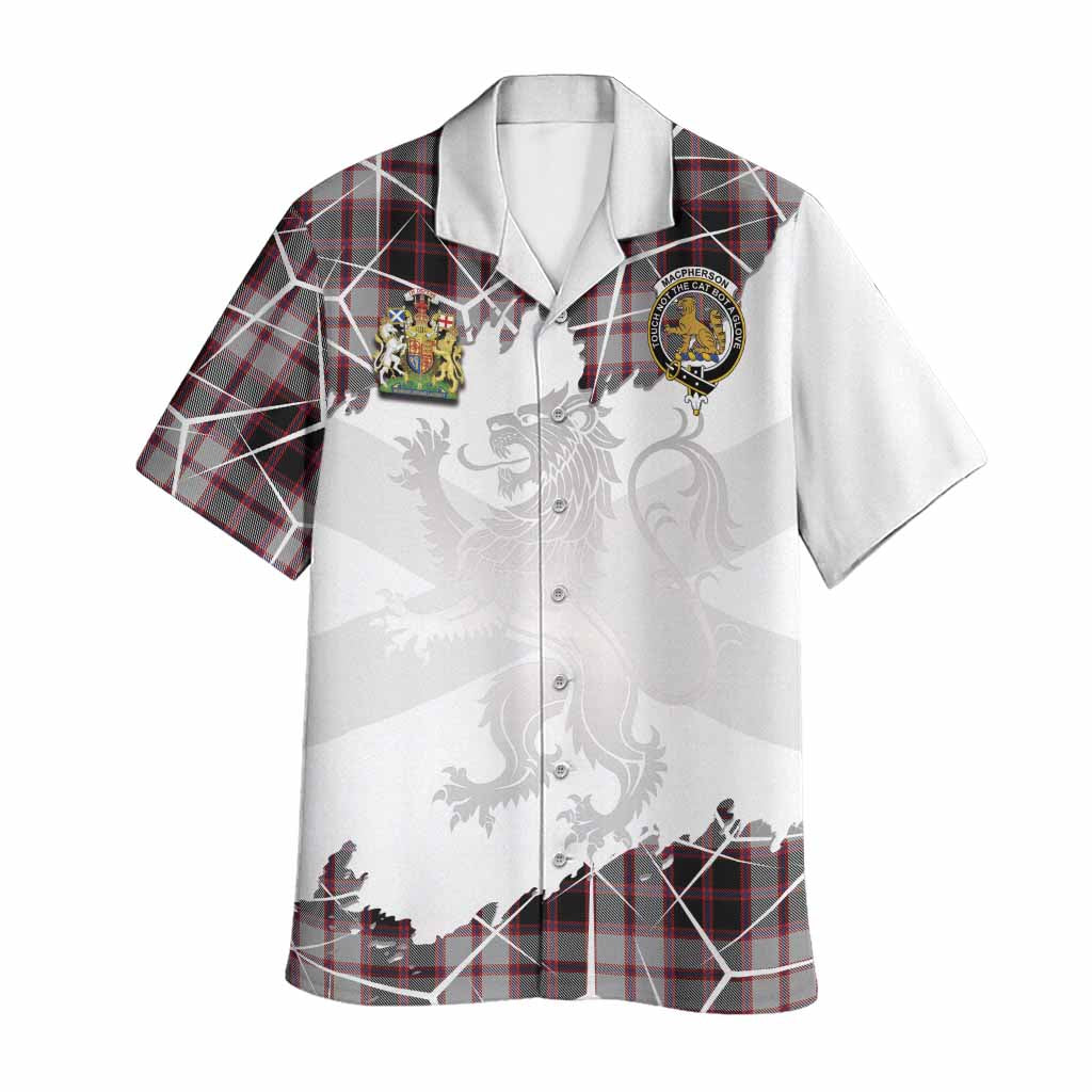 MacPherson (McPherson) Tartan Hawaiian Shirt with Family Crest and Lion Rampant Grunge Style