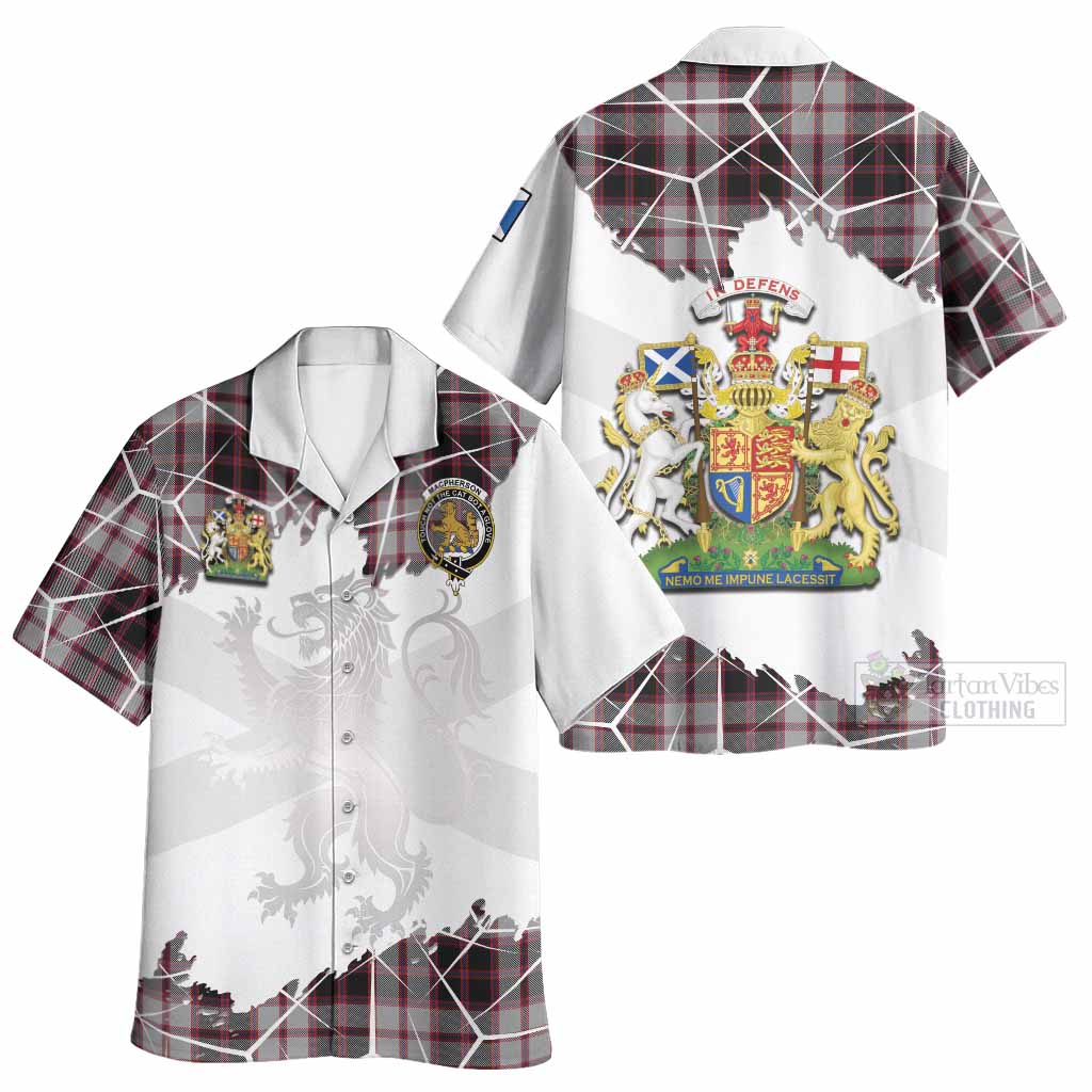 MacPherson (McPherson) Tartan Hawaiian Shirt with Family Crest and Lion Rampant Grunge Style