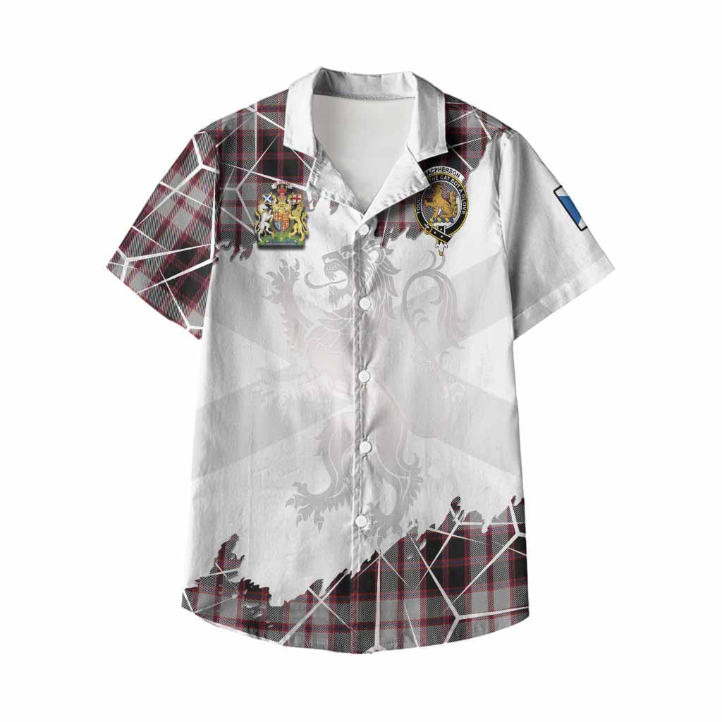 MacPherson (McPherson) Tartan Kid Hawaiian Shirt with Family Crest and Lion Rampant Grunge Style