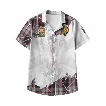 MacPherson (McPherson) Tartan Kid Hawaiian Shirt with Family Crest and Lion Rampant Grunge Style
