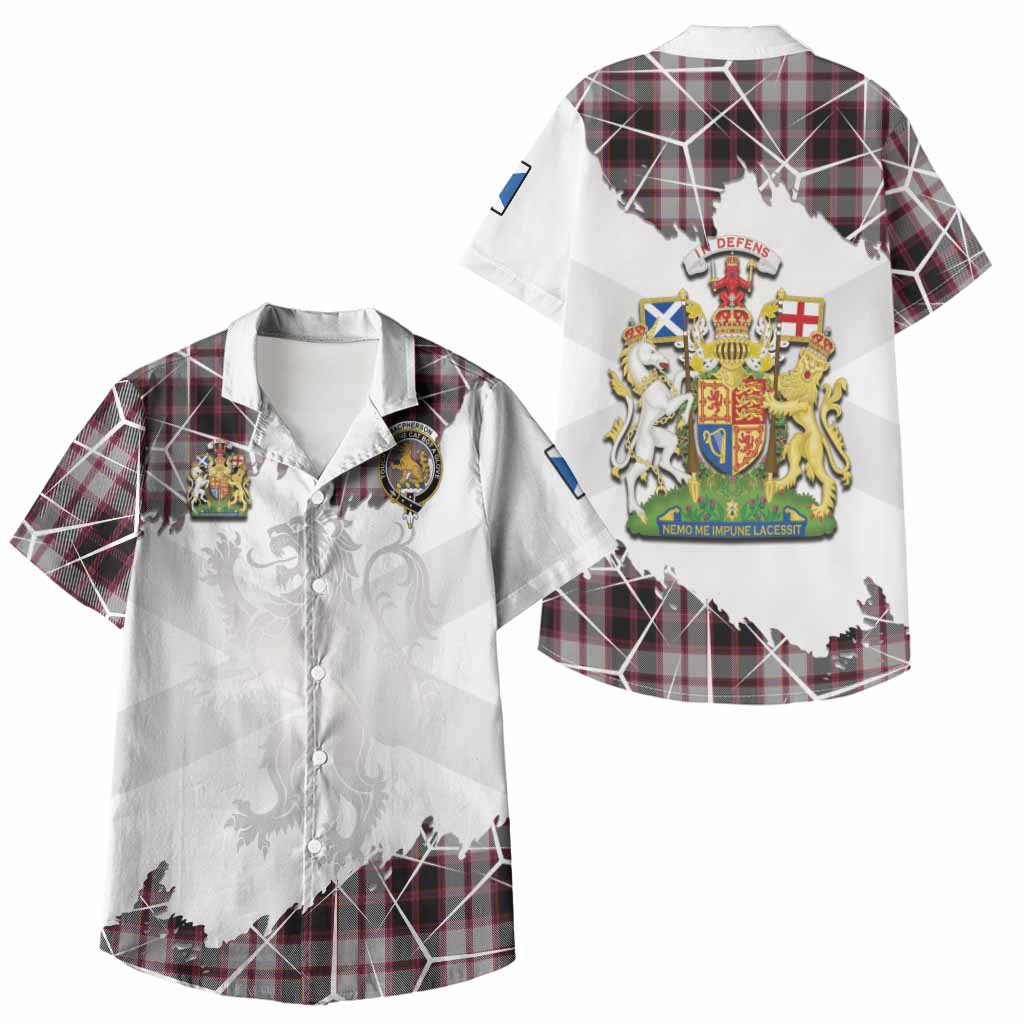 MacPherson (McPherson) Tartan Kid Hawaiian Shirt with Family Crest and Lion Rampant Grunge Style
