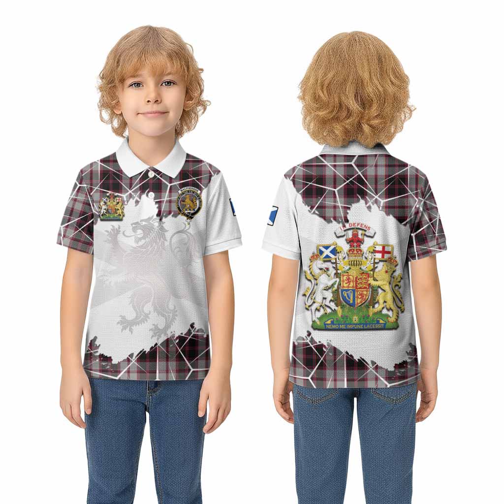 MacPherson (McPherson) Tartan Kid Polo Shirt with Family Crest and Lion Rampant Grunge Style