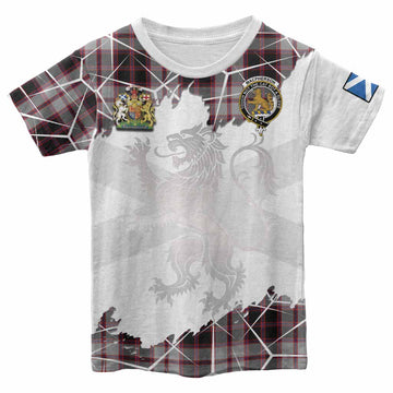 MacPherson (McPherson) Tartan Kid T-shirt with Family Crest and Lion Rampant Grunge Style