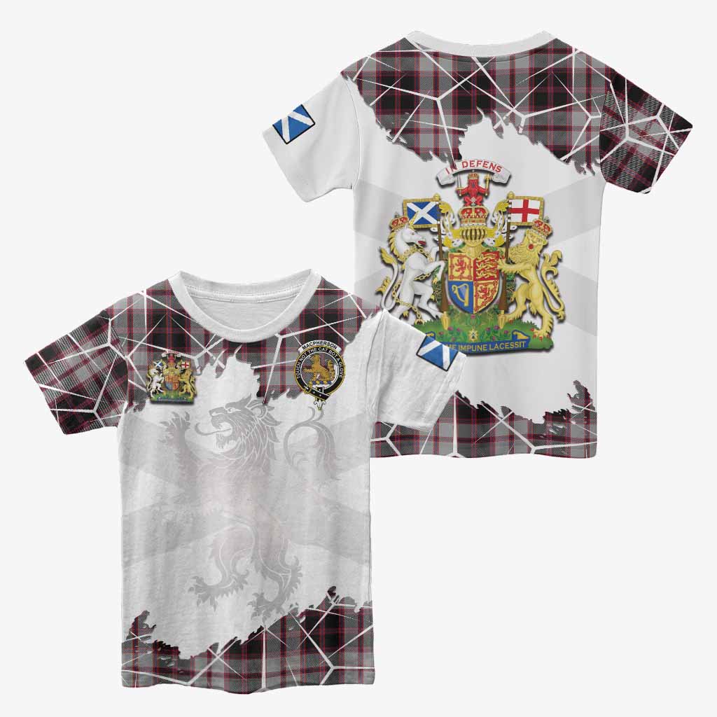 MacPherson (McPherson) Tartan Kid T-shirt with Family Crest and Lion Rampant Grunge Style