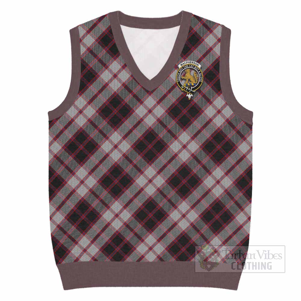 MacPherson (McPherson) Tartan Knitted V-Neck Vest with Family Crest Cross Style